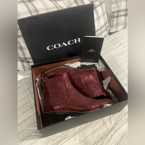 Coach Shoes - COACH Bowery Chelsea Bootie Bordeaux red maroon metallic size 7